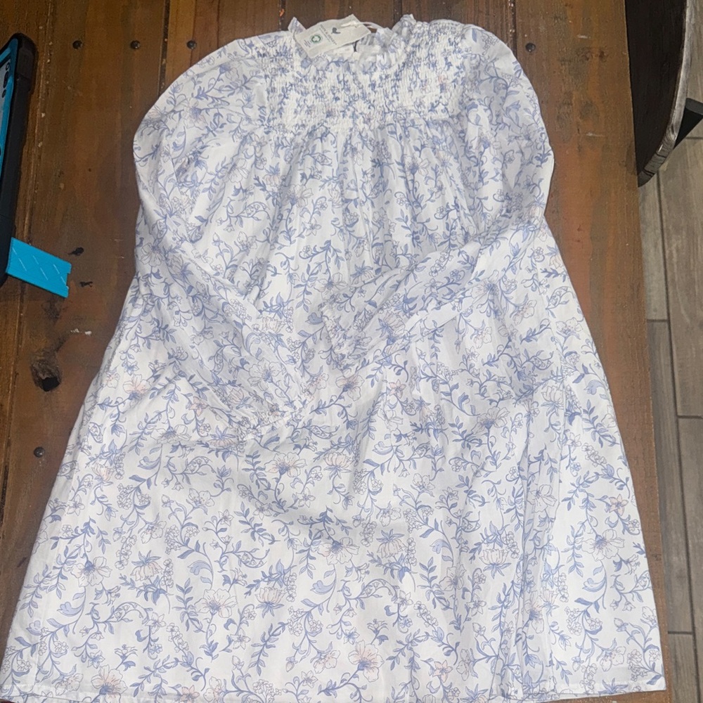 Floral Blue and White Kids Casual Dress